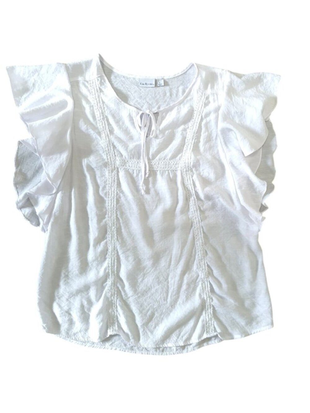 Kim Rogers Flutter Sleeve Blouse Lace Detail Rayon Blend Top Size L